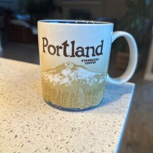 Starbucks Portland Mug - White and Gold with Blue Accent